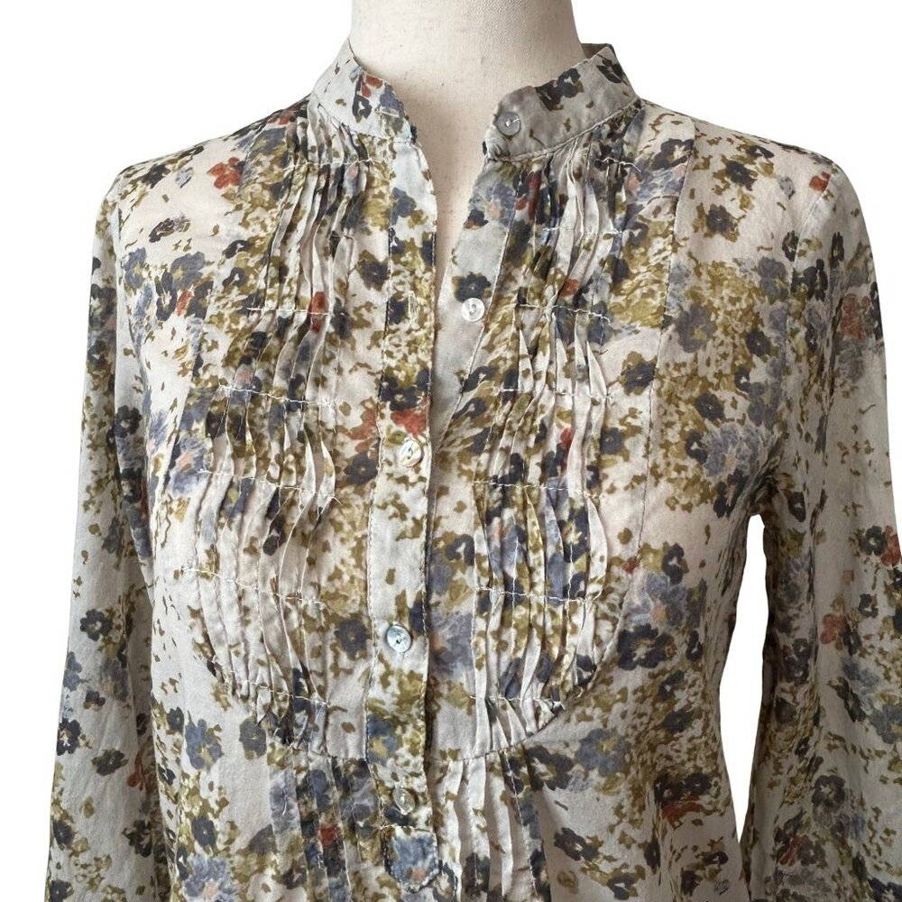 Zara Basic Long Sleeve Blouse with Roll Tab Sleeves - XS - Floral